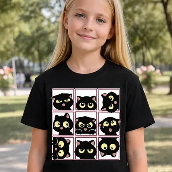 Polera Niña Gatitos Caritas Meme Niñas Algodón Grafimax 2