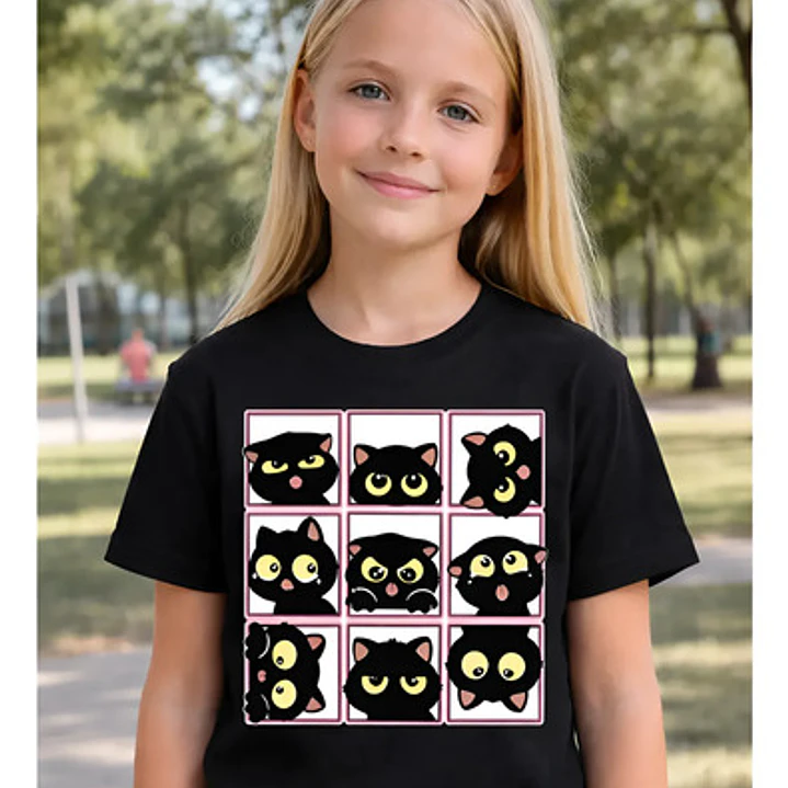 Polera Niña Gatitos Caritas Meme Niñas Algodón Grafimax 3