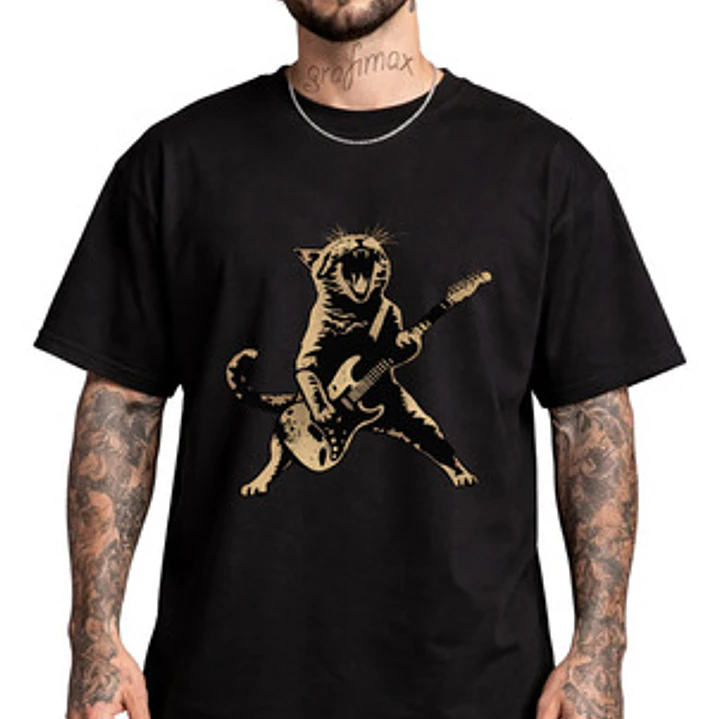 Polera Gato Guitarra Gatito Divertido Meme Grafimax 1