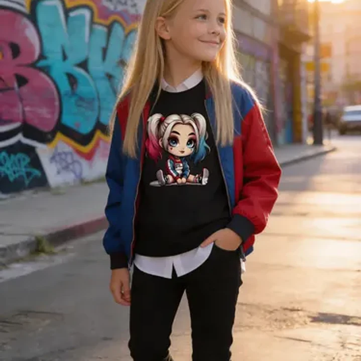 Polera Niña Harley Quinn Niñas Algodón Grafimax 2
