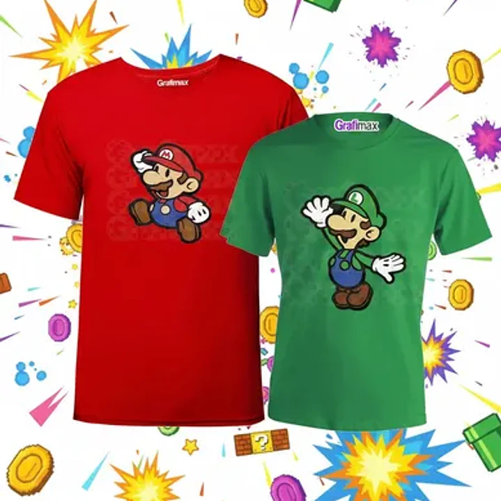 Pack Polera Hermanos Mario Bross & Luigi Duo Niños Grafimax 1