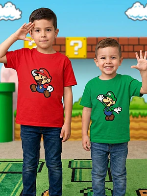 Pack Poleras Mario y Luigi Rojo Verde Para Hermanos Videojuegos Familia - Grafimax