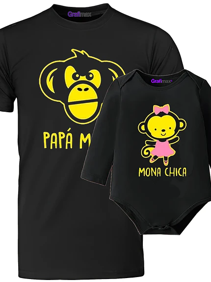 Pack Polera Body Bebé Papá Mono Mona Chica  Padre e Hija  -Grafimax 1
