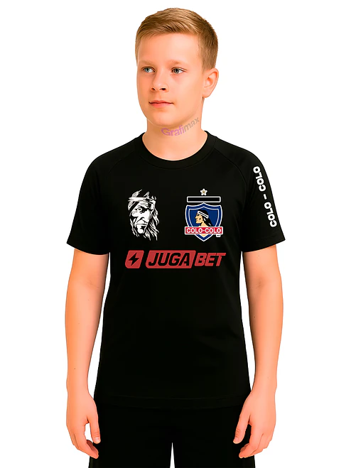Camiseta Colo Colo Niño Fútbol Personalizada Dryfit Negro con rojo -Grafimax 1
