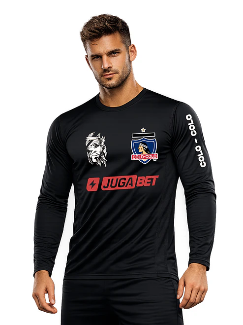 Camiseta manga larga Colo Colo Niño Fútbol Personalizada Dryfit Negro con rojo -Grafimax-  1