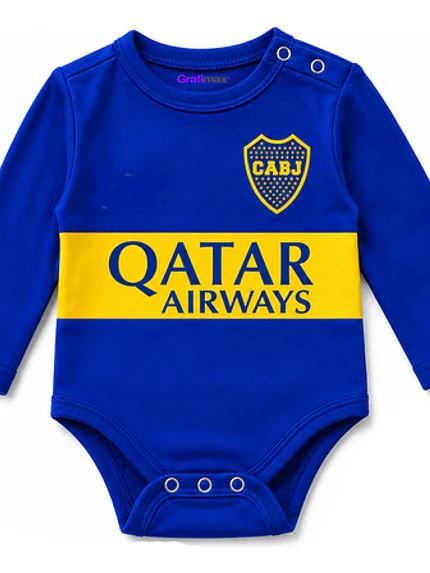 Body Pilucho Bebé Boca Juniors Fútbol Qatar Algodón Grafimax Azul 1