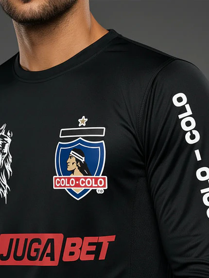Camiseta Colo Colo Dry Fit Personalizada Manga Larga Negra Grafimax 2