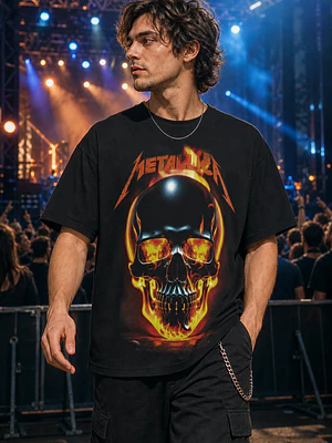 Polera Metallica calavera en llamas Thrash Metal Grafimax