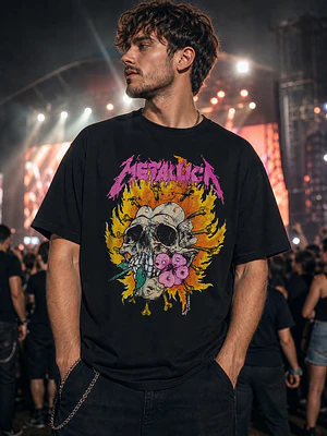 Polera Metallica ilustracion fuego Thrash Metal Grafimax