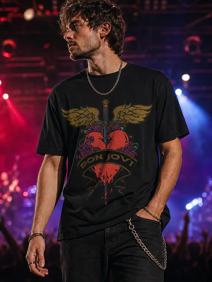 Polera Bon Jovi Logo Corazon Y Daga Rock Grafimax 1