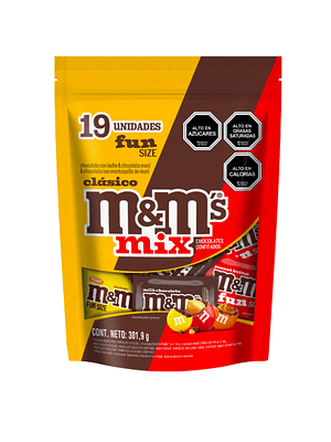  BOLSA 19 UNIDADES M&M`S SURTIDOS: MILK CHOCOLATE, PEANUT Y PEANUT BUTTER (301,9 G) - VENCIMIENTO 23/08/2026