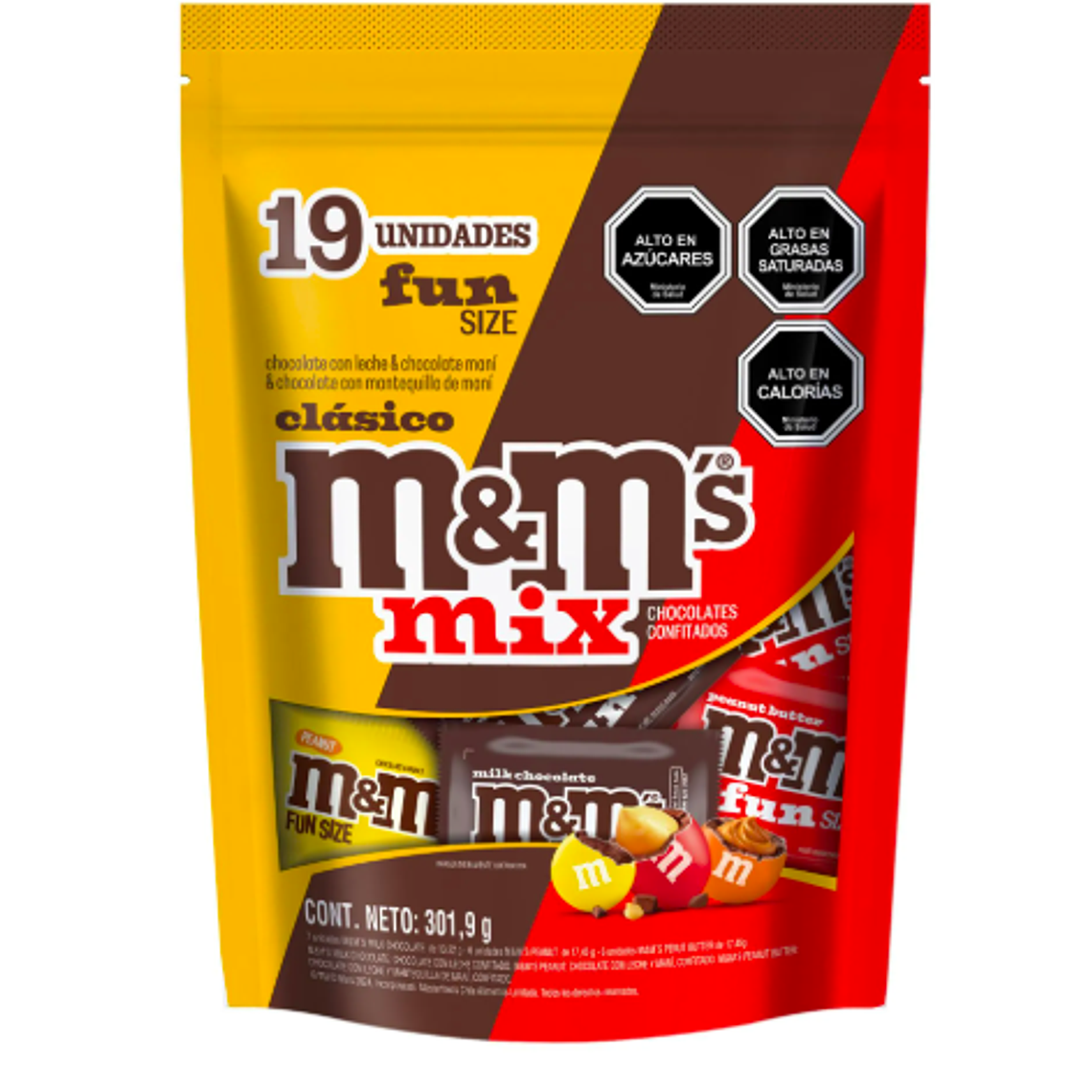  BOLSA 19 UNIDADES M&M`S SURTIDOS: MILK CHOCOLATE, PEANUT Y PEANUT BUTTER (301,9 G) - VENCIMIENTO 23/08/2026 1