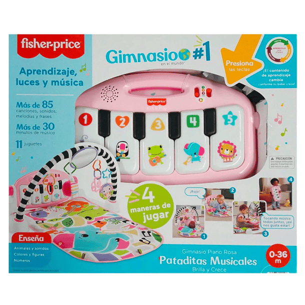 FISHER PRICE GIMNASIO PARA BEBES PIANO PATADITAS MUSICALES BRILLA Y CRECE - ROSADO 2