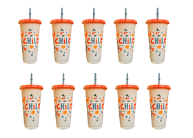 PACK 10 VASOS REUTILIZABLES DE PLÁSTICO CON TAPA Y BOMBILLA - 24 OZ (710 ML)