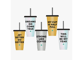 PACK 5 VASOS REUTILIZABLES DE PLÁSTICO CON FRASES - 24 OZ (710 ML)