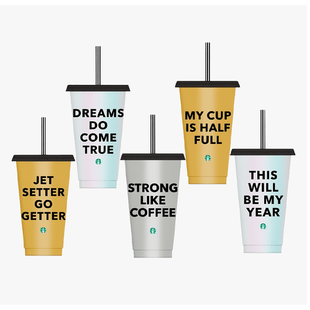 PACK 5 VASOS REUTILIZABLES DE PLÁSTICO CON FRASES - 24 OZ (710 ML)