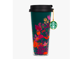 VASO TÉRMICO DE PLÁSTICO CON CHARM, DISEÑO FLORAL DE 16 OZ (473 ML)