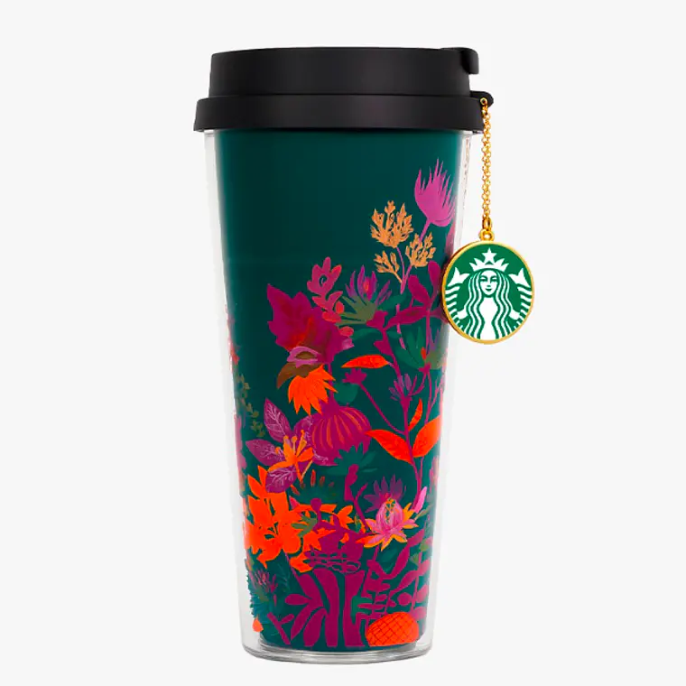 VASO TÉRMICO DE PLÁSTICO CON CHARM, DISEÑO FLORAL DE 16 OZ (≈473 ML) 1