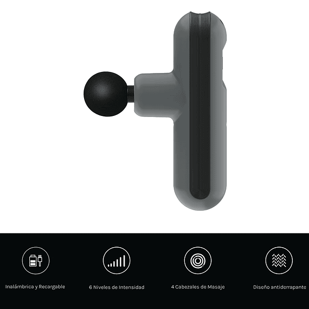 PISTOLA PARA MASAJES Y RECOVERY RECARGABLE OZU - COLOR GRIS 3