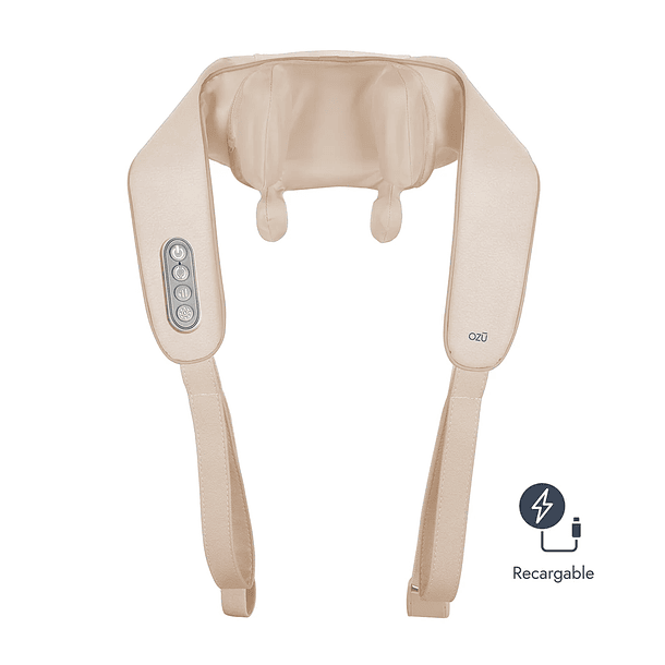 MASAJEADOR DE CUELLO Y HOMBORS SHIATSU RECARGABLE CON CALOR - COLOR BEIGE 1