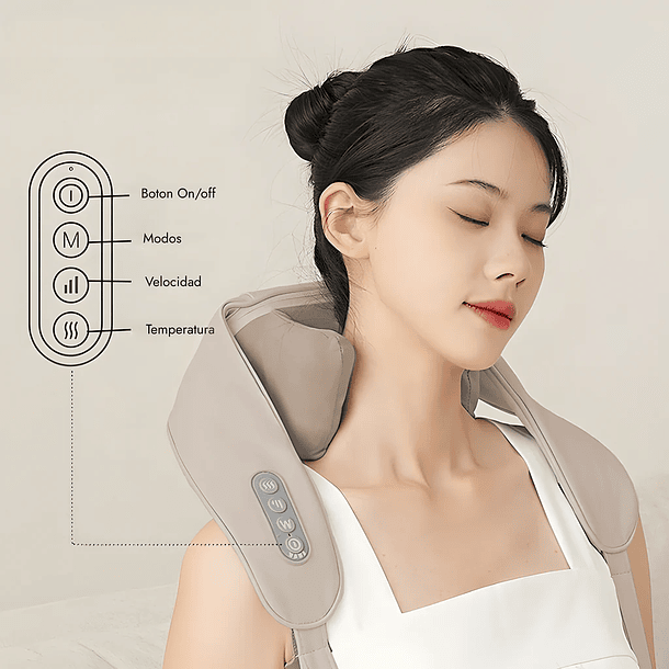 MASAJEADOR DE CUELLO Y HOMBORS SHIATSU RECARGABLE CON CALOR - COLOR BEIGE 3