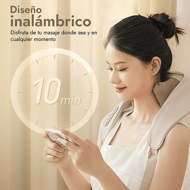 MASAJEADOR DE CUELLO Y HOMBORS SHIATSU RECARGABLE CON CALOR - COLOR BEIGE 4