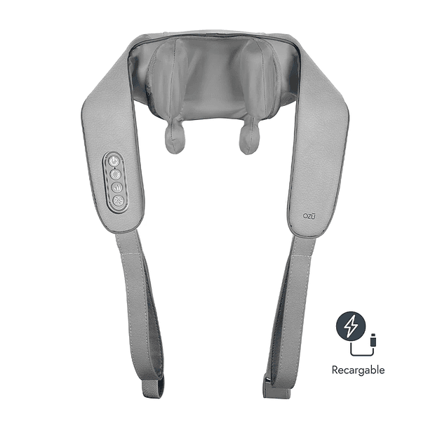 MASAJEADOR DE CUELLO Y HOMBORS SHIATSU RECARGABLE CON CALOR - COLOR GRIS 1