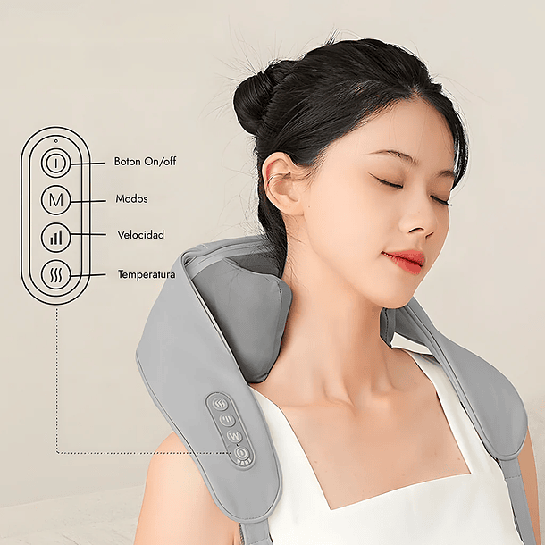 MASAJEADOR DE CUELLO Y HOMBORS SHIATSU RECARGABLE CON CALOR - COLOR GRIS 2