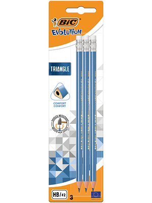 BIC - LÁPIZ GRAFITO EVOLUTION TRIANGLE HB#2 CON GOMA (3 UNIDADES)