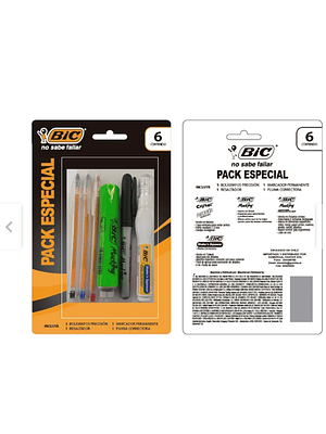 BIC - PACK ESPECIAL 6 UNIDADES: 3 BOLIGRAFOS, 1 DESTACADOR, 1 MARCADOR Y 1 CORRECTOR