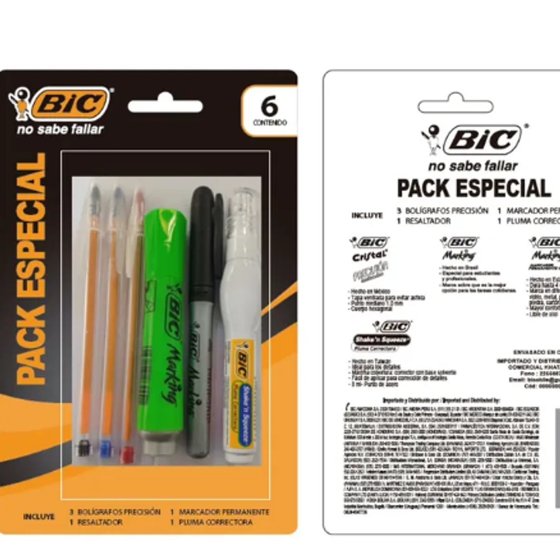 BIC - PACK ESPECIAL 6 UNIDADES: 3 BOLIGRAFOS, 1 DESTACADOR, 1 MARCADOR Y 1 CORRECTOR 1