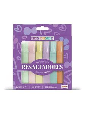 SCRIBE - DESTACADORES UNIPUNTA PASTEL (6 UNIDADES)