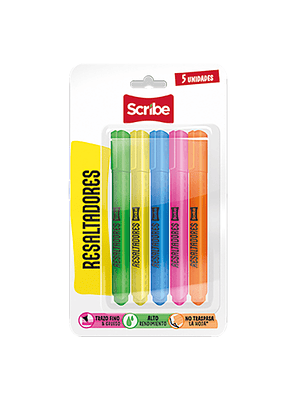 SCRIBE - RESALTADOR UNIPUNTA COLORES (5 UNIDADES)