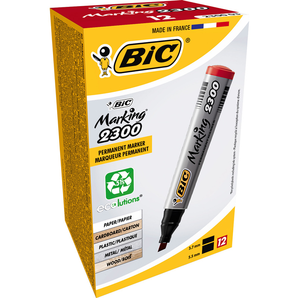 BIC - PLUMON PERMANENTE ECO CON PUNTA BISELADA 3.7 - 5.5 MM ROJO (12 UNIDADES) 1