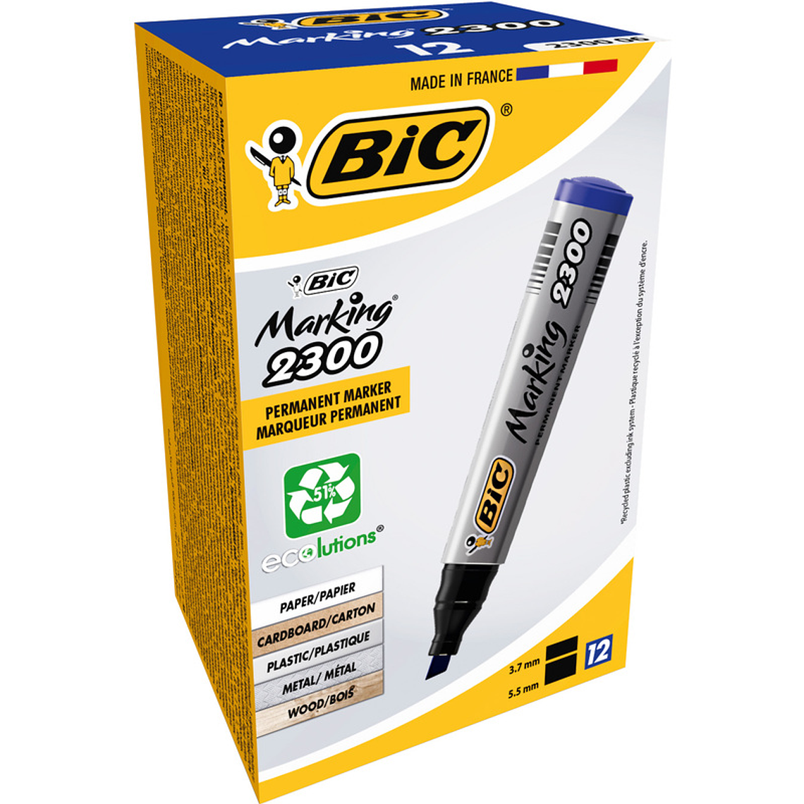 BIC - PLUMON PERMANENTE ECO CON PUNTA BISELADA 3.7 - 5.5 MM AZUL (12 UNIDADES) 1