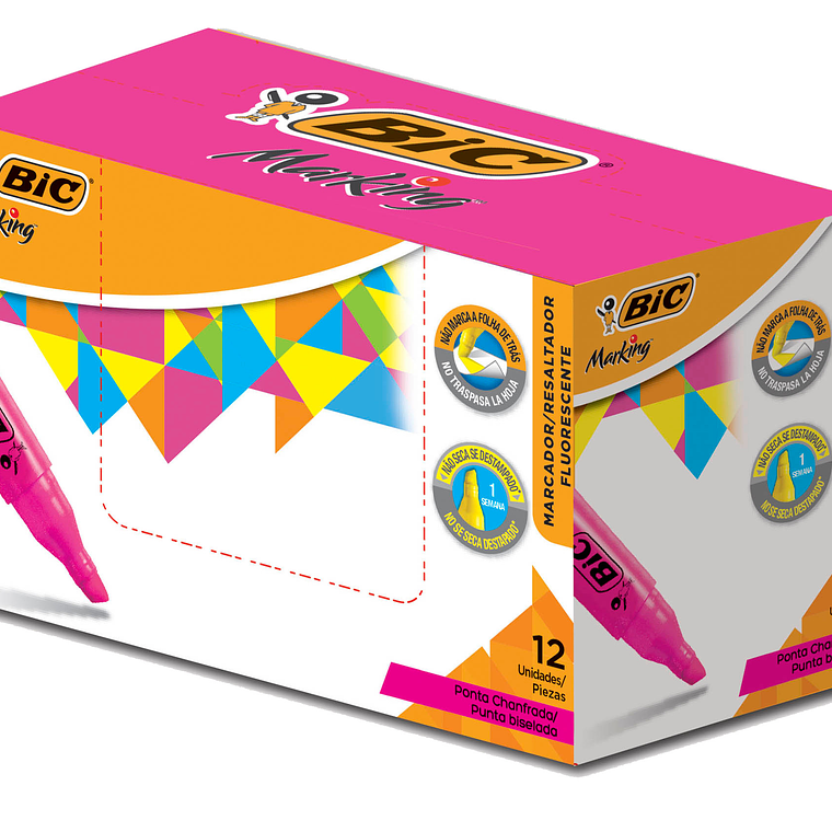 BIC - DESTACADOR MARKING PUNTA BISELADA ROSADO (12 UNIDADES) 1