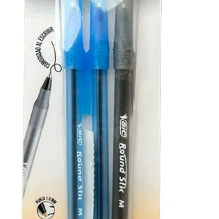 BIC - BOLIGRAFO ROUND STIC PUNTA 1 MM: 2 AZULES Y 1 NEGRO (3 UNIDADES) 1