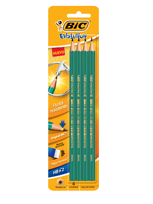 BIC - LÁPIZ GRAFITO EVOLUTION HB#2 SIN GOMA  (4 UNIDADES)