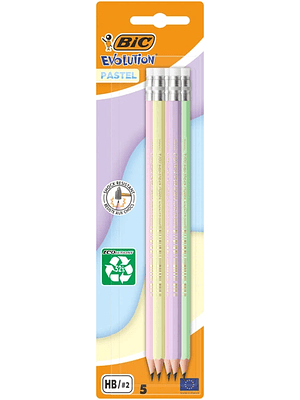 BIC - LÁPIZ GRAFITO EVOLUTION PASTEL HB#2 CON GOMA (5 UNIDADES)