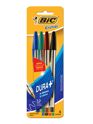 BIC - BOLIGRAFO CRISTAL PUNTA MEDIANA 1 MM: 1 AZUL /1 ROJO /1 NEGRO /1 VERDE (4 UNIDADES)