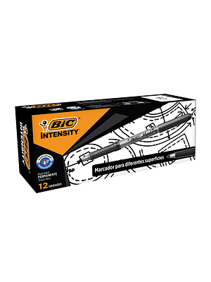 BIC - MARCADOR PERMANENTE GRIP NEGRO PUNTA FINA 1.1 MM (12 UNIDADES)