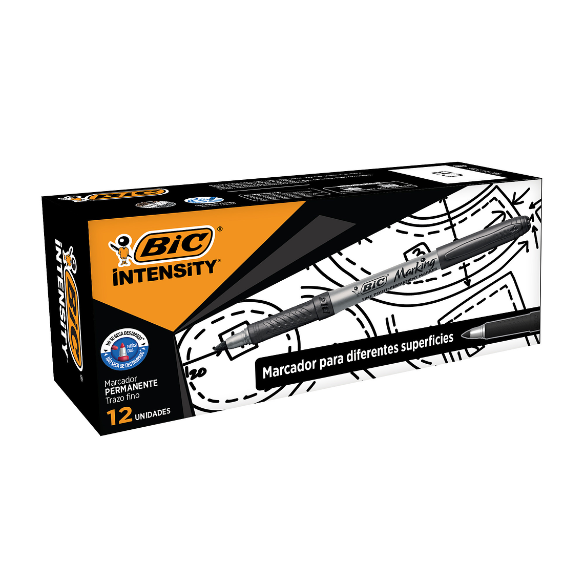 BIC - MARCADOR PERMANENTE GRIP NEGRO PUNTA FINA 1.1 MM (12 UNIDADES) 1