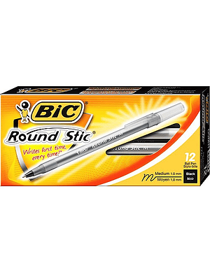 BIC - BOLIGRAFO ROUND STIC PUNTA MEDIA 1 MM NEGRO (12 UNIDADES) 