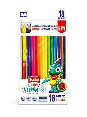 SCRIBE - LAPICES DE COLORES (18 UNIDADES) CON SACAPUNTAS 