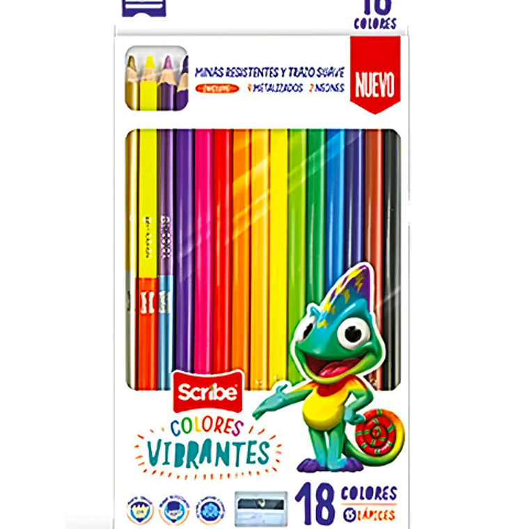 SCRIBE - LAPICES DE COLORES (18 UNIDADES) CON SACAPUNTAS  1