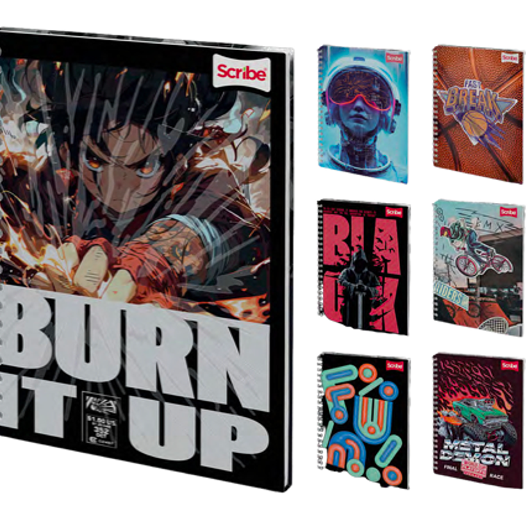 SCRIBE - PACK 4 CUADERNOS UNIVERSITARIO GRANDE MASCULINO 7 MM 120 HOJAS (DISEÑO ALEATORIO) 1