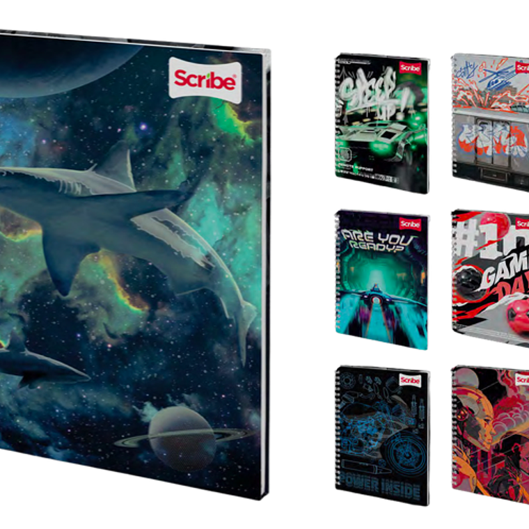 SCRIBE - PACK 4 CUADERNOS UNIVERSITARIO MEDIANO MASCULINO 7MM 120 HOJAS (DISEÑO ALEATORIO) 1