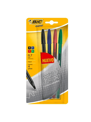 BIC - CRISTAL NEEDLE PUUNTA ULTRA FINA 0.7 MM (4 UNIDADES)