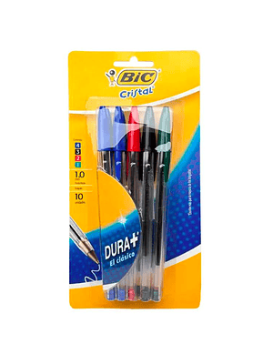 BIC - BOLIGRAFO CRISTAL PUNTA MEDIA 1 MM: 4 AZULES /3 NEGROS /2 ROJOS /1 VERDE (10 UNIDADES)
