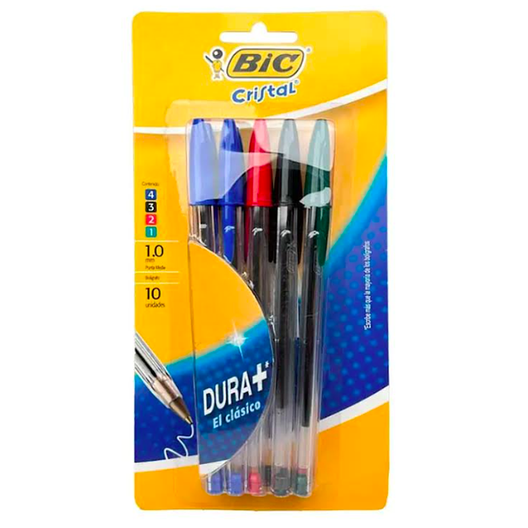 BIC - BOLIGRAFO CRISTAL PUNTA MEDIA 1 MM: 4 AZULES /3 NEGROS /2 ROJOS /1 VERDE (10 UNIDADES) 1